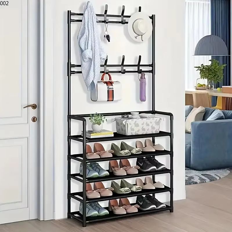 Freestanding Entryway Coat Rack With Shoe Shelves And Hooks For Hallway Storage 2