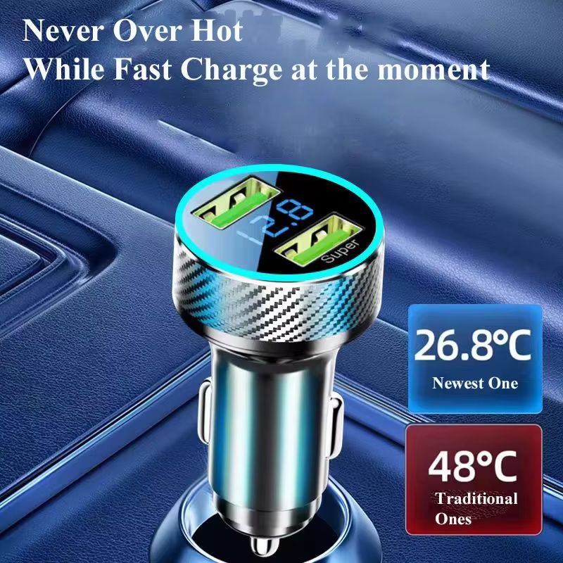 300W Super Fast Car Charger With Voltage Display Multi Device USB Charging Adapter 3