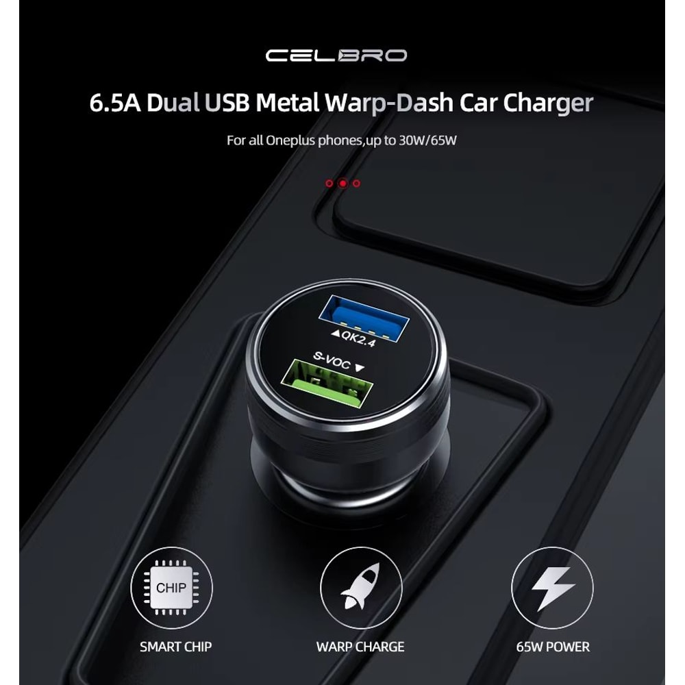 OnePlus Dual USB Car Charger 80W Super Fast SuperVOOC Warp Charge Adapter 2