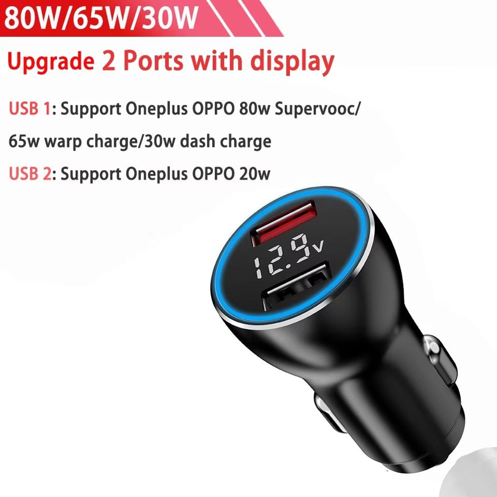 OnePlus Dual USB Car Charger 80W Super Fast SuperVOOC Warp Charge Adapter 17