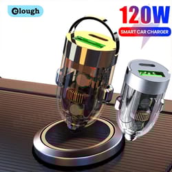 elough 120w transparent fast car charger qc3.0 usb type c quick charge adapter