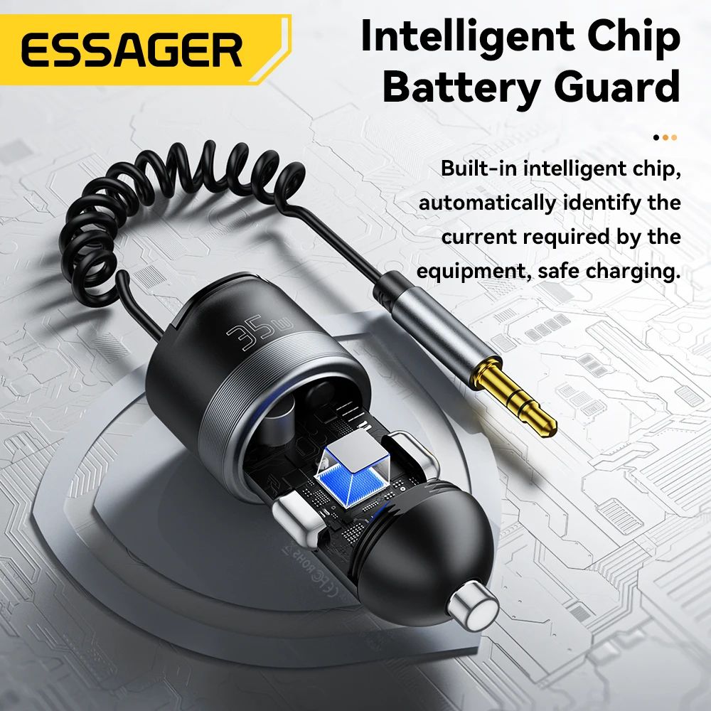 Essager Bluetooth 53 Car AUX Adapter With PD35W Fast Charging And QC30W Dual Port 4