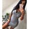 Solid V Neck Knit Bodycon Mini Dress For Women 1