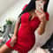 Solid V Neck Knit Bodycon Mini Dress For Women 2