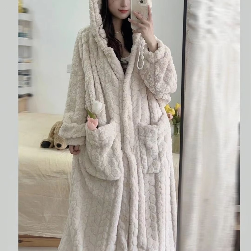 Womens Coral Velvet Long Robe For Autumn And Winter Cozy Home Wear 2