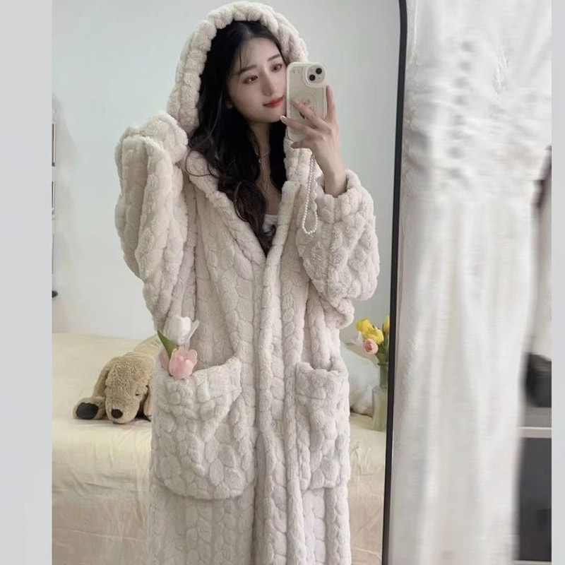 Womens Coral Velvet Long Robe For Autumn And Winter Cozy Home Wear 3