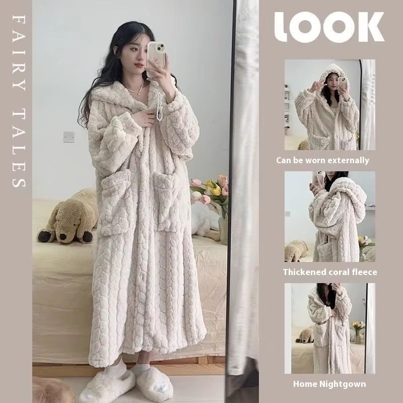 Womens Coral Velvet Long Robe For Autumn And Winter Cozy Home Wear 6