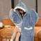 Womens Winter Warm Fleece Shark Hooded Pajama Nightgown 0