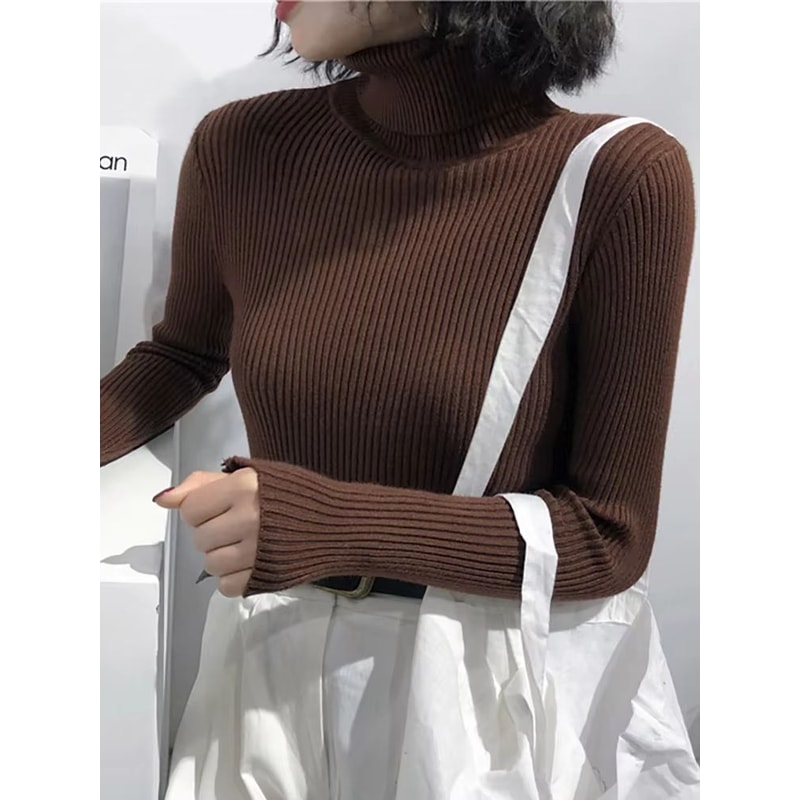 Womens Korean Slim Turtleneck Knitted Sweater For Autumn And Winter 9