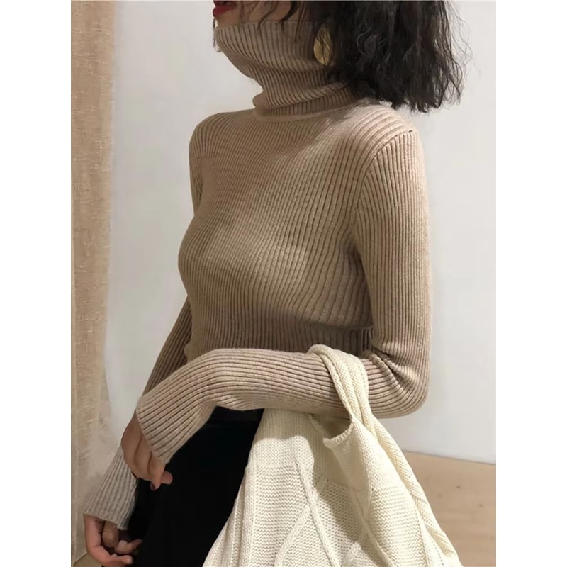 Womens Korean Slim Turtleneck Knitted Sweater For Autumn And Winter 13