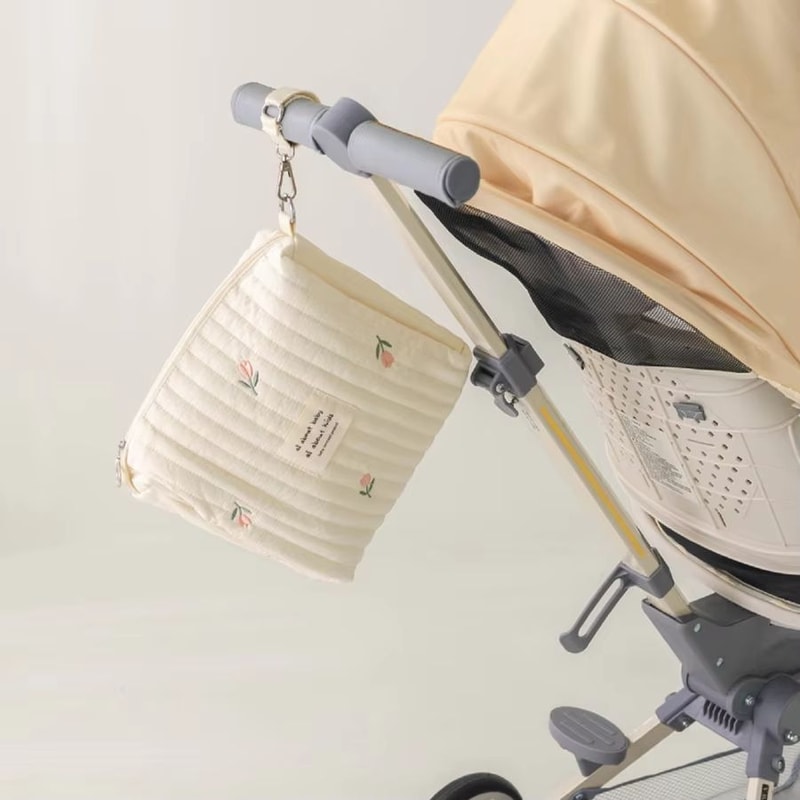 Embroidered Mommy Diaper Bag With Zipper And Stroller Storage Pouches 4