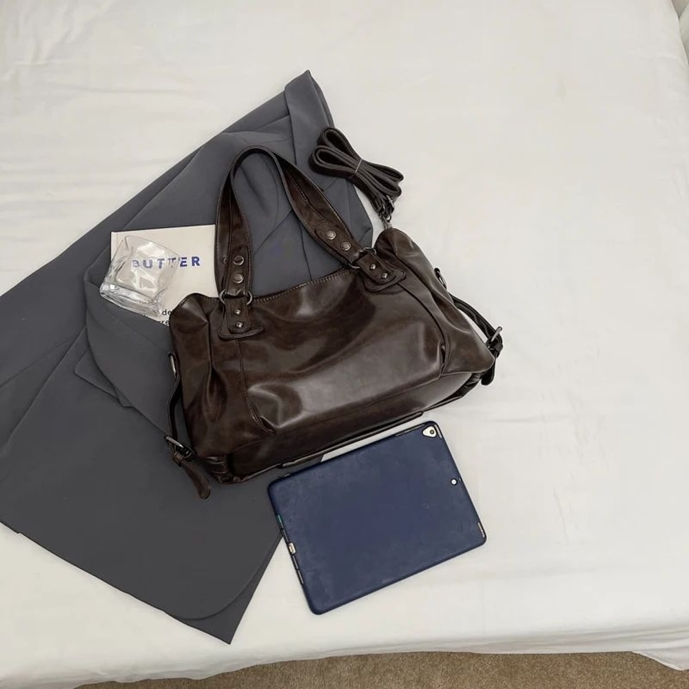 Vintage Chic Large Capacity PU Leather Shoulder Tote Bag 2