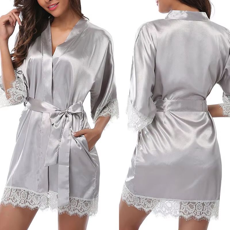 Glossy Ice Silk Nightgown Robe For Women Plus Size Comfort Sleepwear 6