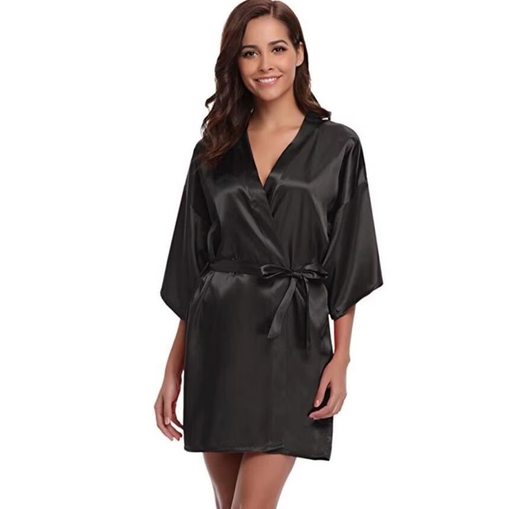Silk Satin Kimono Robe For Women Navy Blue Bridesmaid Dressing Gown 6