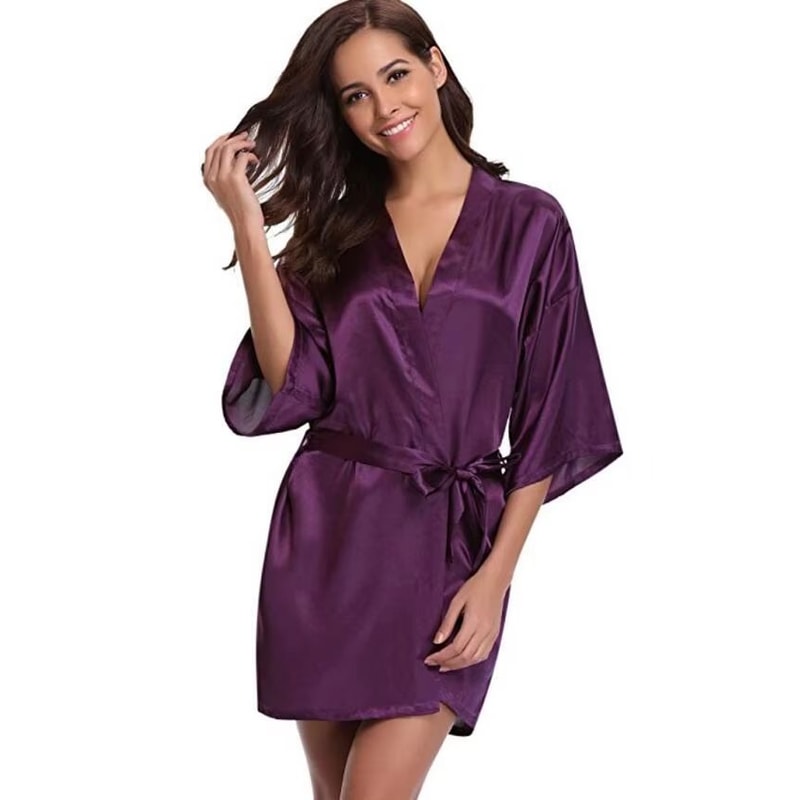 Silk Satin Kimono Robe For Women Navy Blue Bridesmaid Dressing Gown 8