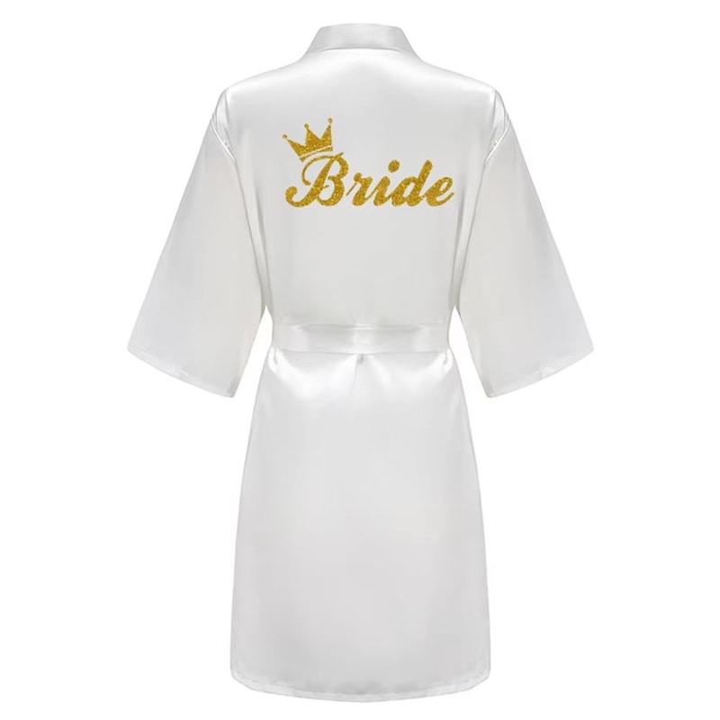 Grass Green Satin Bridal Party Robes With White Letter Bridesmaid Style 10