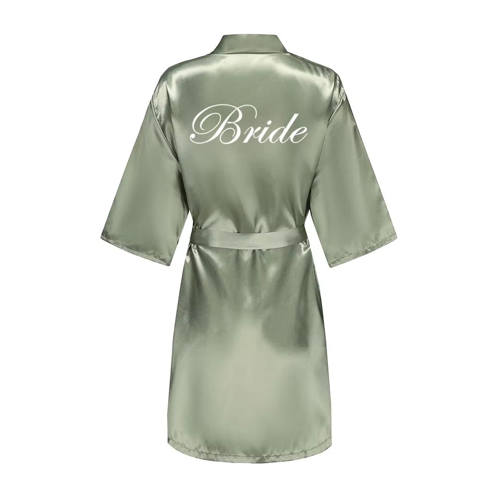 Grass Green Satin Bridal Party Robes With White Letter Bridesmaid Style 13