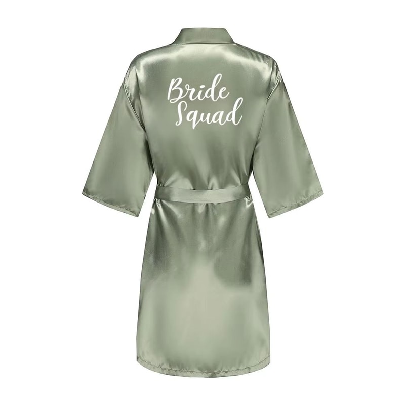 Grass Green Satin Bridal Party Robes With White Letter Bridesmaid Style 16