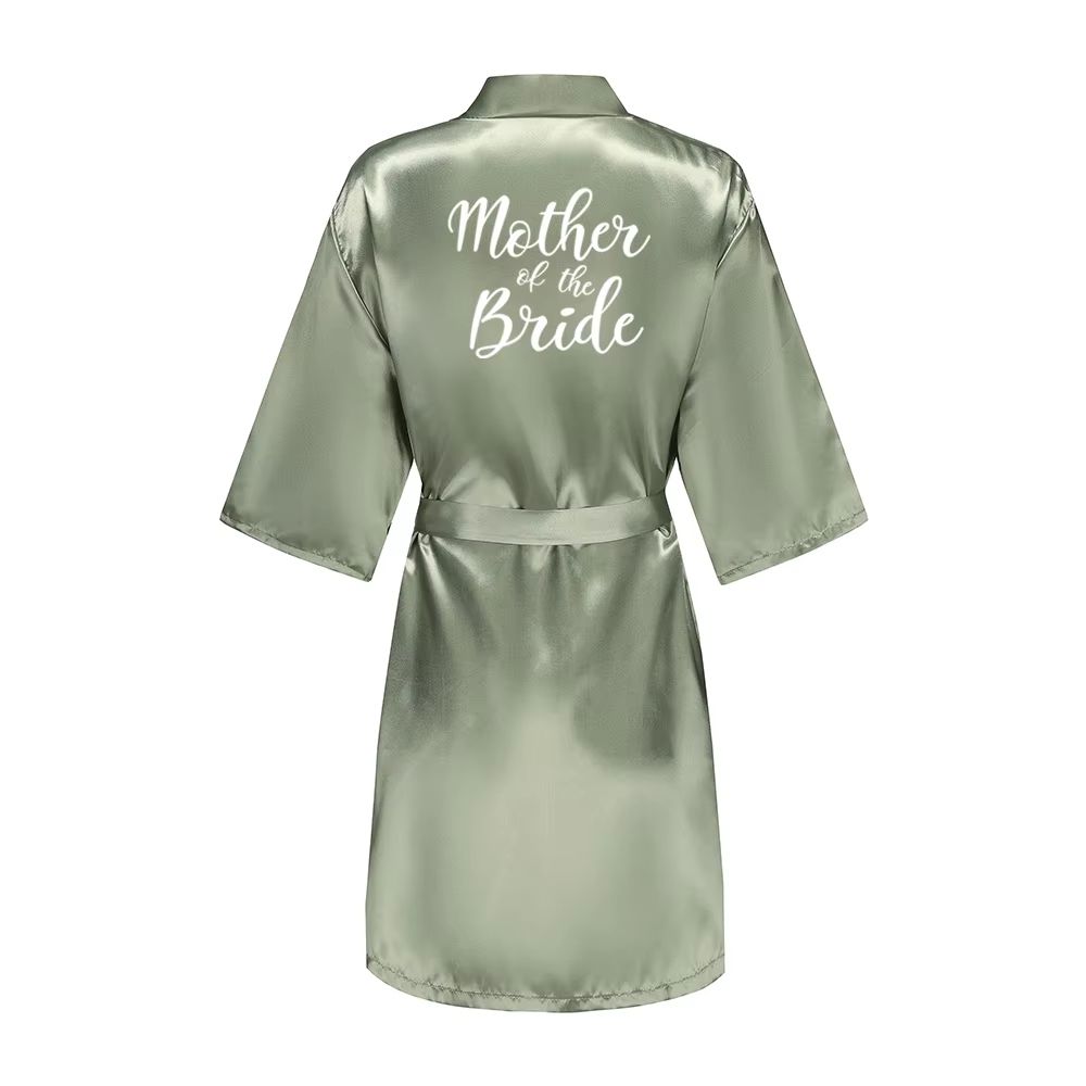 Grass Green Satin Bridal Party Robes With White Letter Bridesmaid Style 17