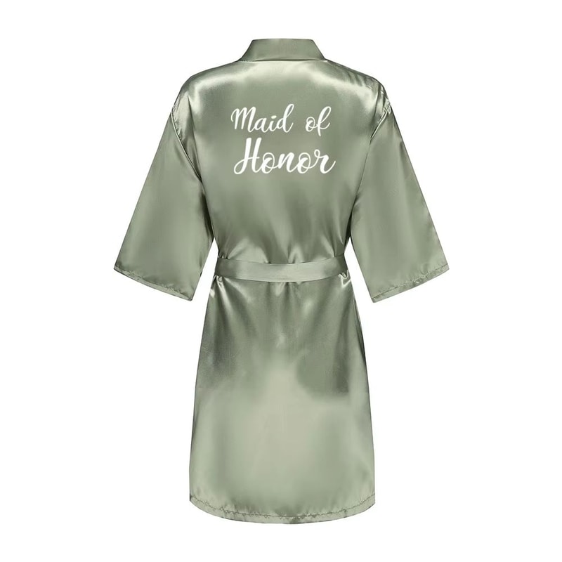 Grass Green Satin Bridal Party Robes With White Letter Bridesmaid Style 18
