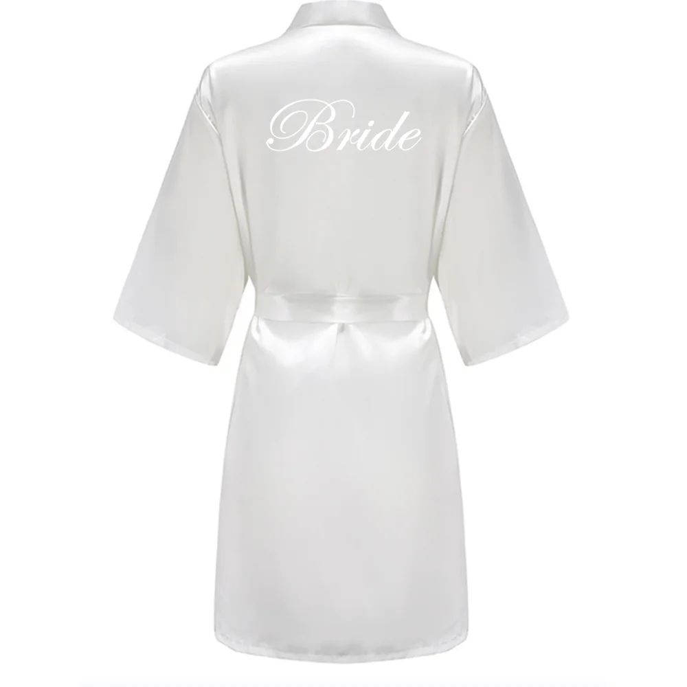 Grass Green Satin Bridal Party Robes With White Letter Bridesmaid Style 1