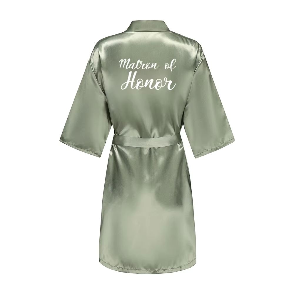 Grass Green Satin Bridal Party Robes With White Letter Bridesmaid Style 19