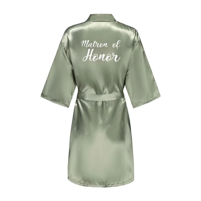 Grass Green Satin Bridal Party Robes With White Letter Bridesmaid Style 19