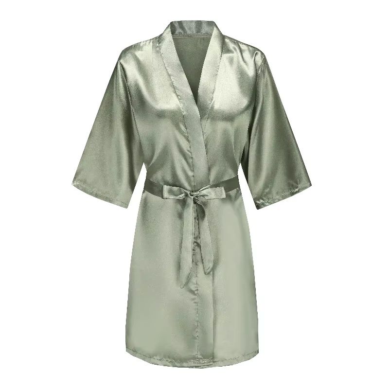 Grass Green Satin Bridal Party Robes With White Letter Bridesmaid Style 5