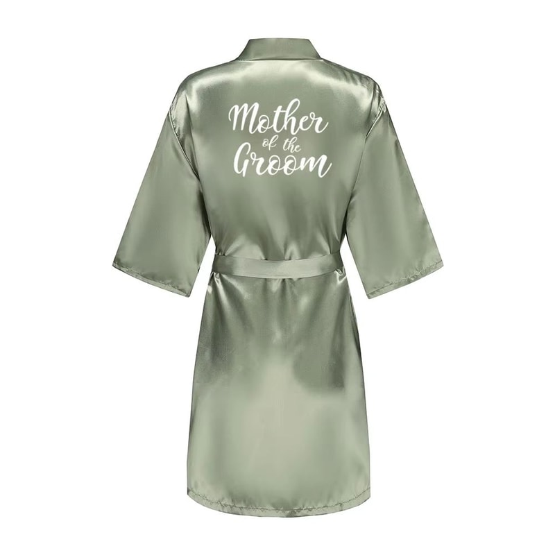 Grass Green Satin Bridal Party Robes With White Letter Bridesmaid Style 6