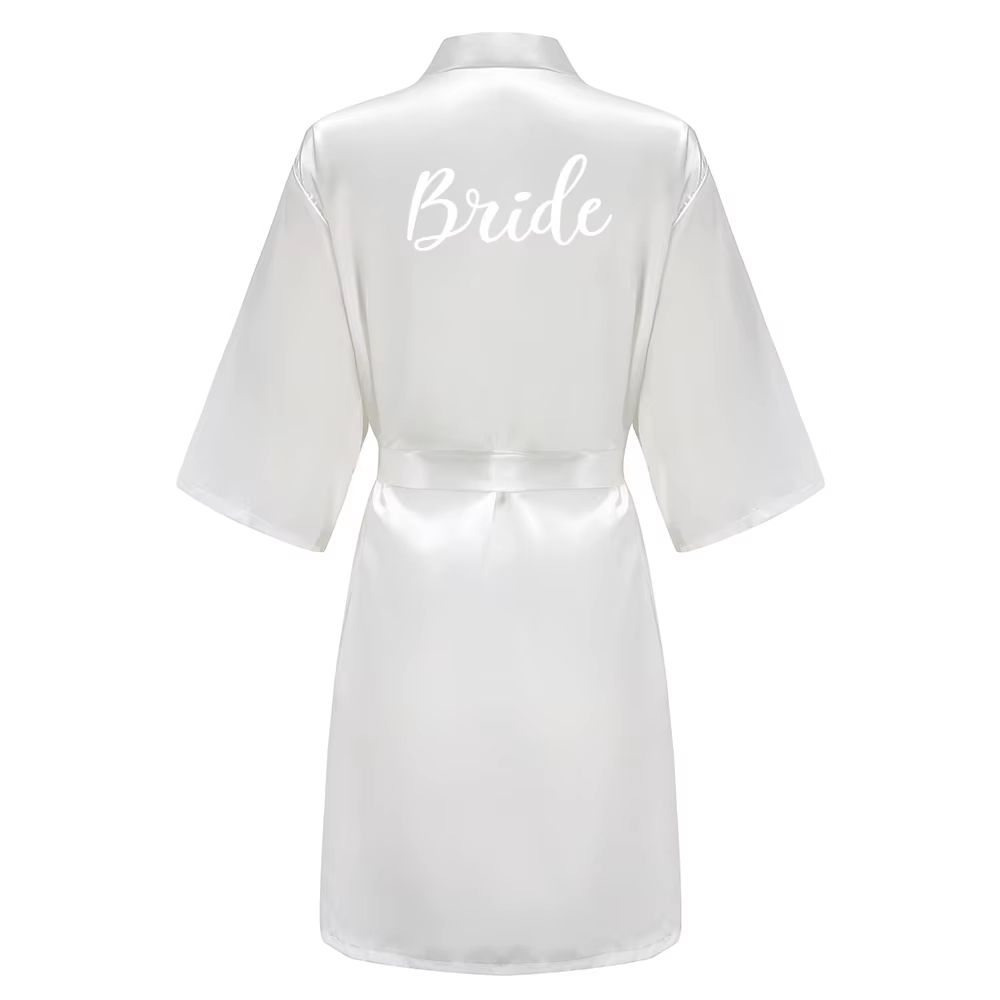 Grass Green Satin Bridal Party Robes With White Letter Bridesmaid Style 8