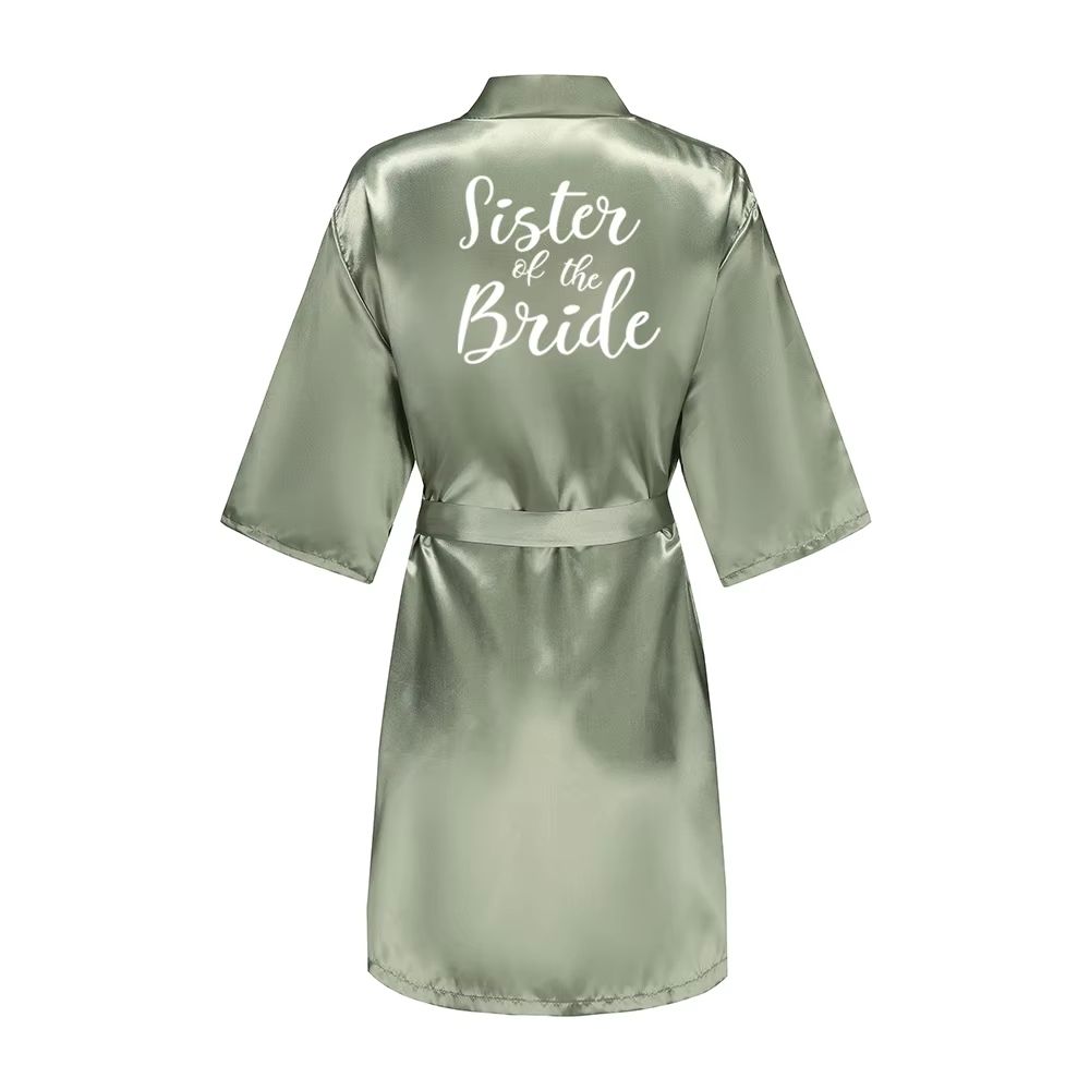 Grass Green Satin Bridal Party Robes With White Letter Bridesmaid Style 20