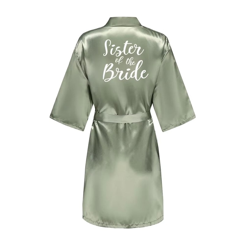 Grass Green Satin Bridal Party Robes With White Letter Bridesmaid Style 20