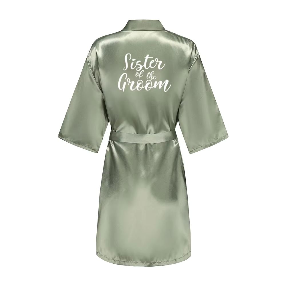 Grass Green Satin Bridal Party Robes With White Letter Bridesmaid Style 21