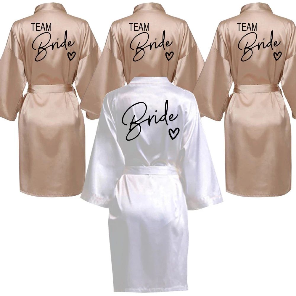 Team Bride Satin Kimono Robe With Black Letters For Wedding Party 0