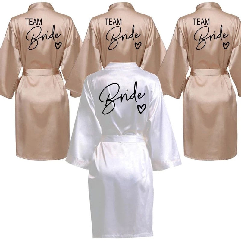 Team Bride Satin Kimono Robe With Black Letters For Wedding Party 0