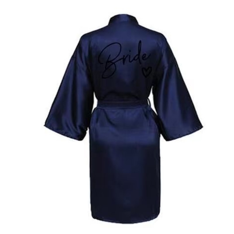Team Bride Satin Kimono Robe With Black Letters For Wedding Party 9
