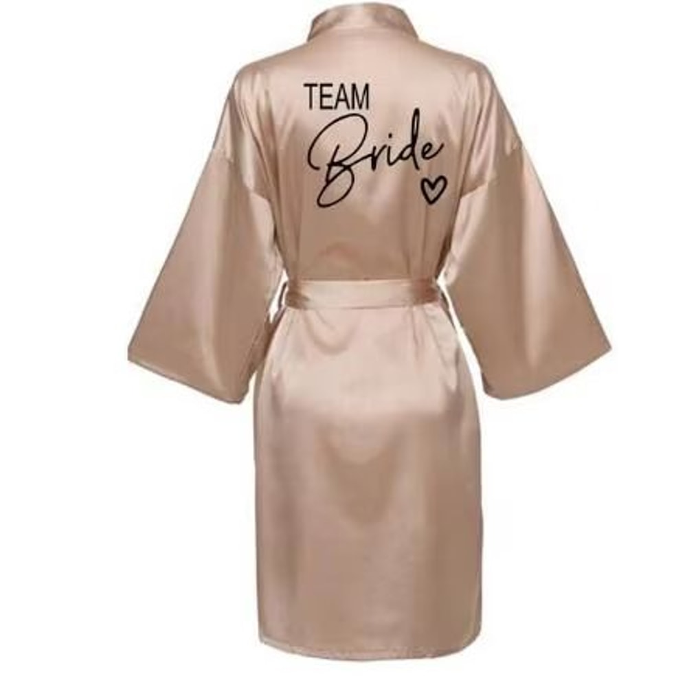Team Bride Satin Kimono Robe With Black Letters For Wedding Party 11