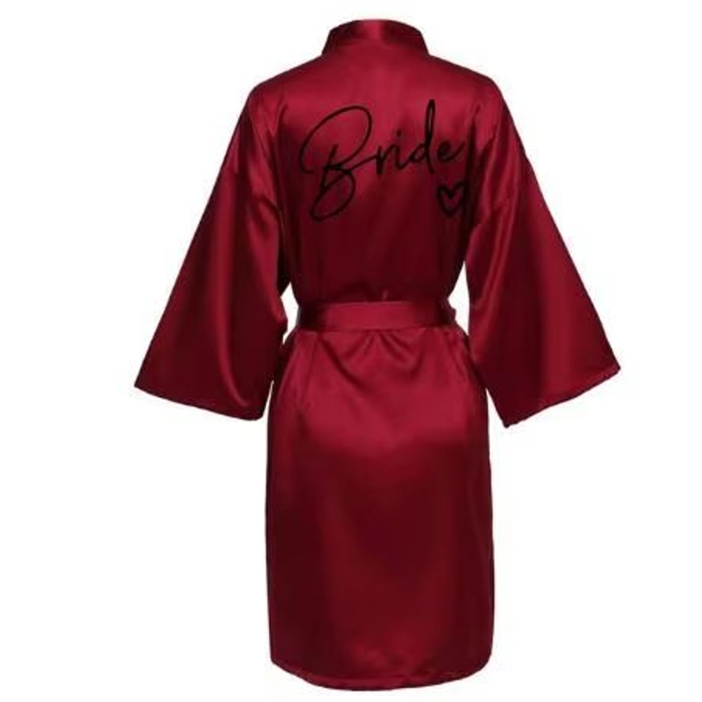 Team Bride Satin Kimono Robe With Black Letters For Wedding Party 12
