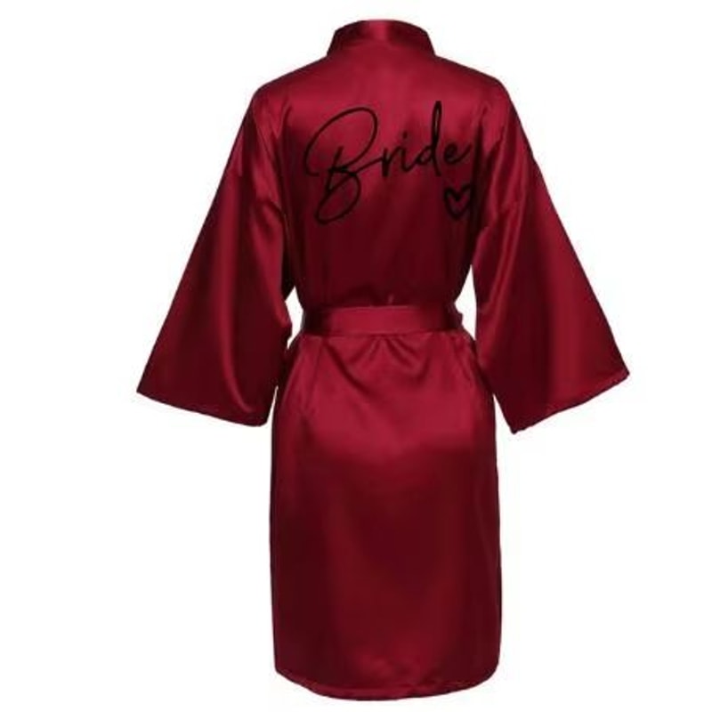 Team Bride Satin Kimono Robe With Black Letters For Wedding Party 12