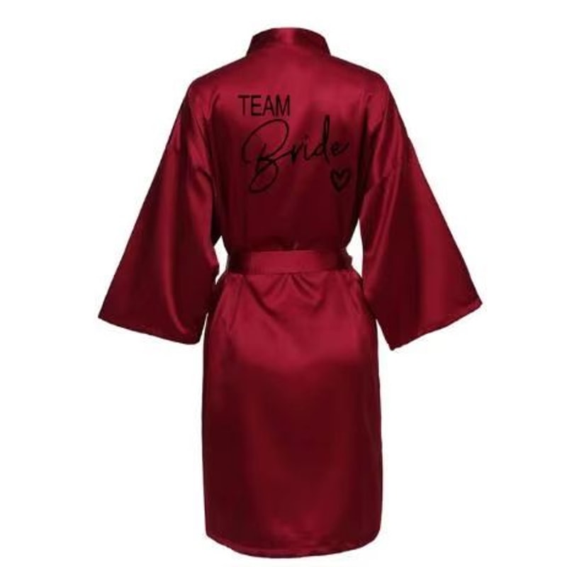 Team Bride Satin Kimono Robe With Black Letters For Wedding Party 13