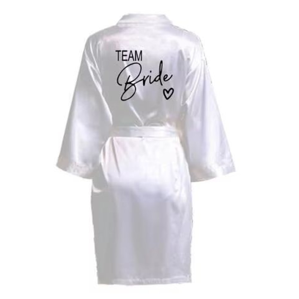 Team Bride Satin Kimono Robe With Black Letters For Wedding Party 7