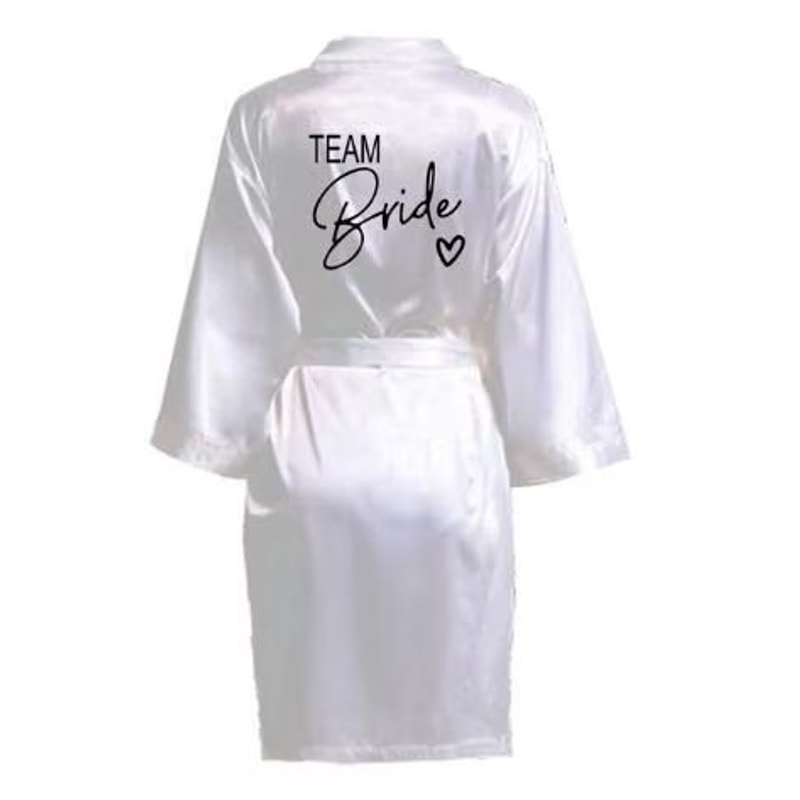 Team Bride Satin Kimono Robe With Black Letters For Wedding Party 7