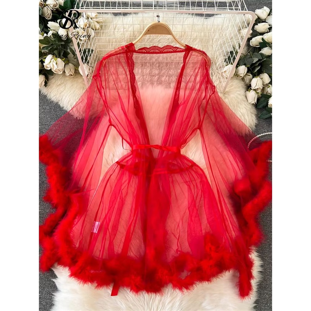 SINGREINY Sheer Lace Shapewear Robe For Women With Long Sleeves 2