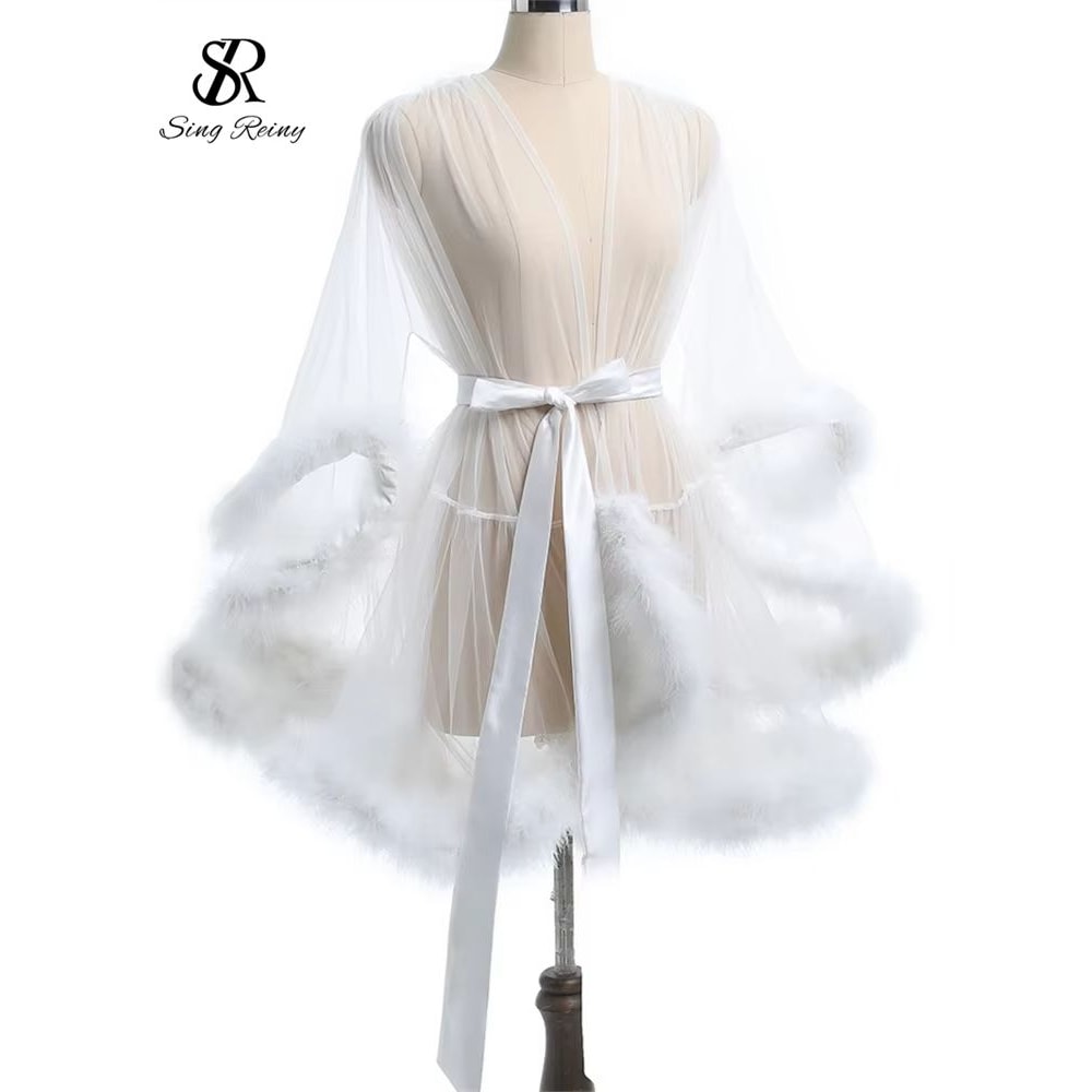 SINGREINY Sheer Lace Shapewear Robe For Women With Long Sleeves 8