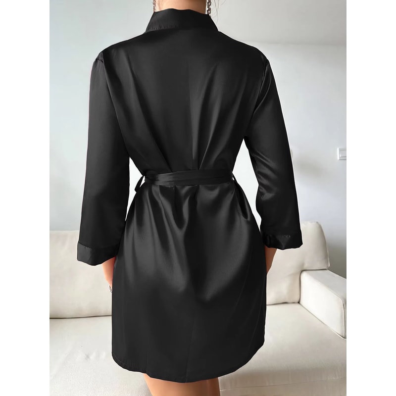 Womens Summer Ice Silk LaceUp Home Pajama Robe 2