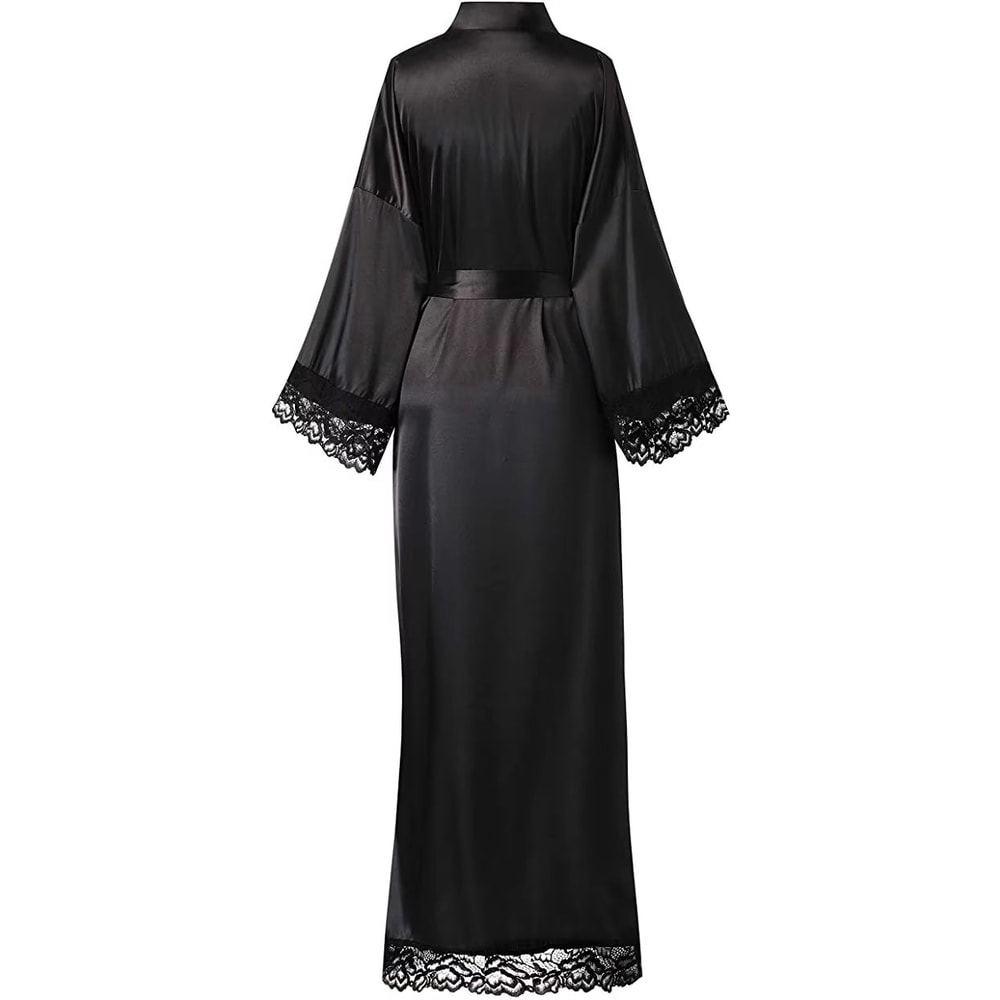 Silk Satin Lace Long Robe For Bride And Bridesmaids Wedding Getting Ready Robe 3