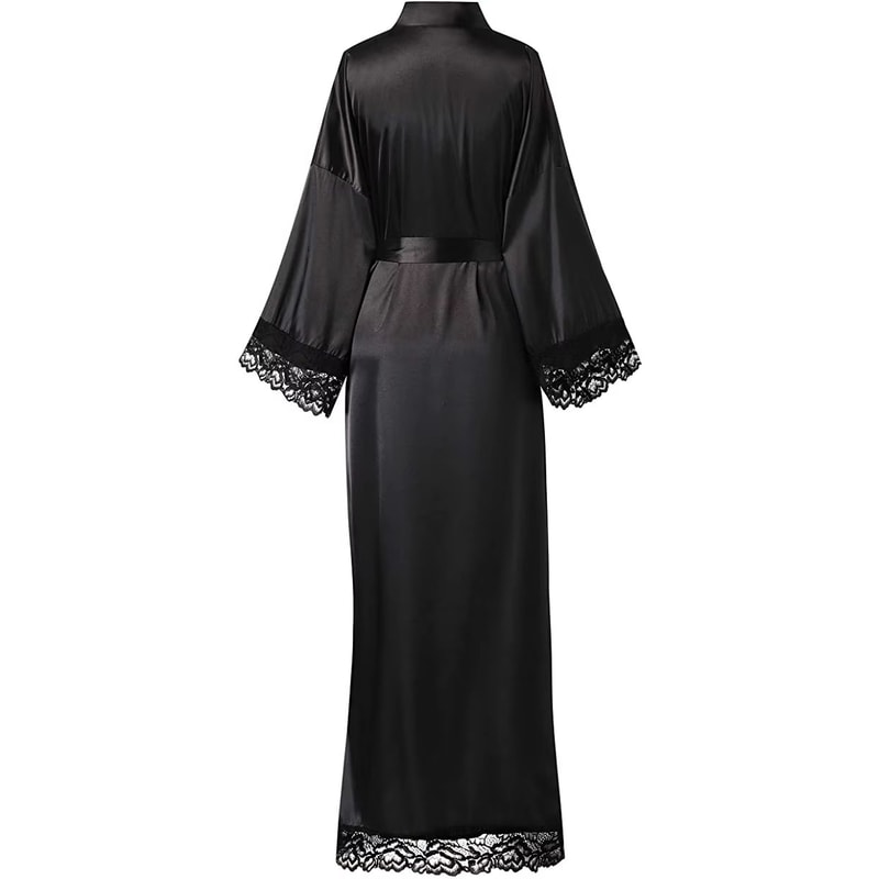 Silk Satin Lace Long Robe For Bride And Bridesmaids Wedding Getting Ready Robe 3