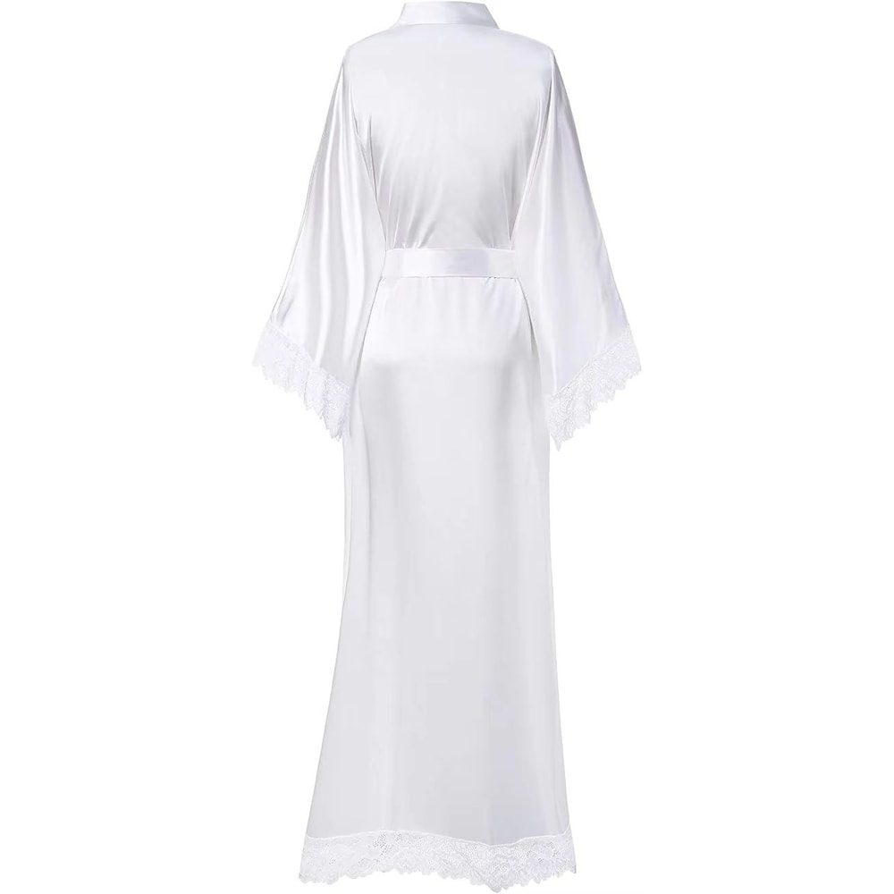 Silk Satin Lace Long Robe For Bride And Bridesmaids Wedding Getting Ready Robe 4