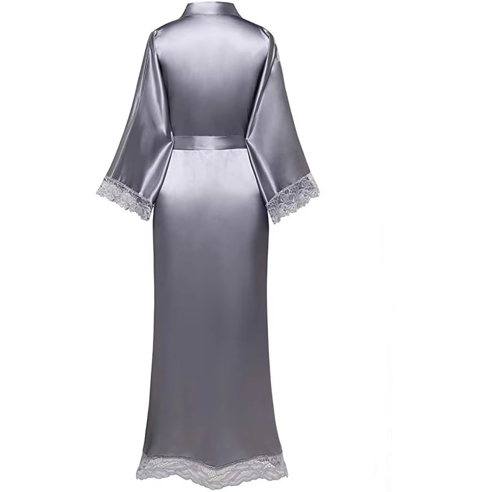 Silk Satin Lace Long Robe For Bride And Bridesmaids Wedding Getting Ready Robe 5