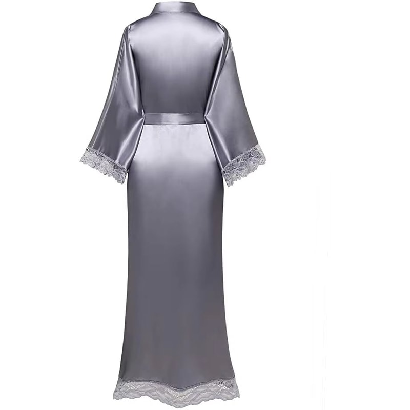 Silk Satin Lace Long Robe For Bride And Bridesmaids Wedding Getting Ready Robe 5